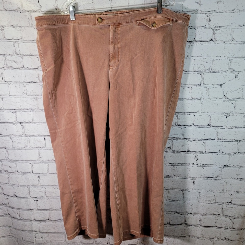 J Jill Denim Pants Womens Size 26W Rust/Brown Tab Waist Full Leg Crop Wide Leg
